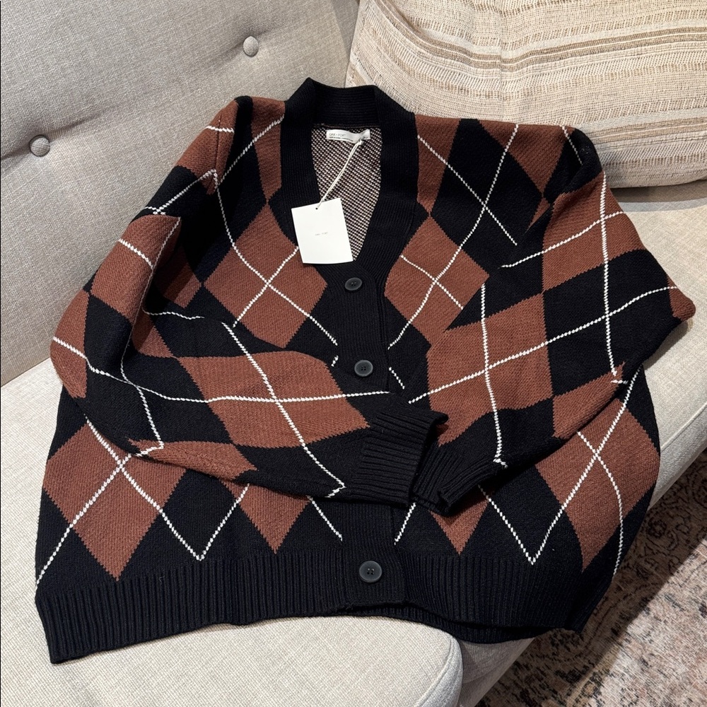 OAK + FORT Oversized Argyle Cardigan - Picture 12 of 14
